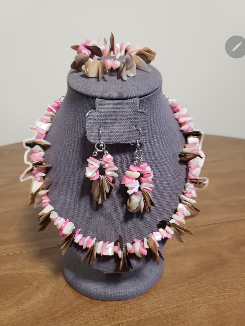 Pink & Brown Shell Chip Necklace and Earring Set